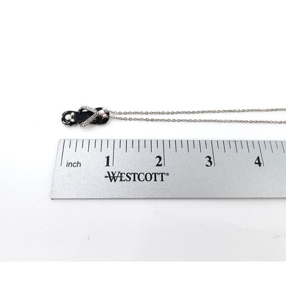 VTG Disney Mickey Mouse Flip Flop Pendant Necklace Black Rhinestone AB Girls - Picture 15 of 16